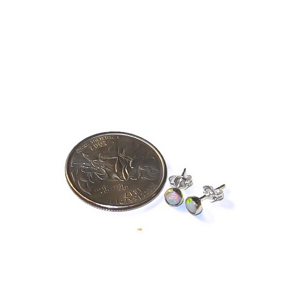 925 Sterling Silver White Fire Opal Stud Earrings - Picture 5 of 9